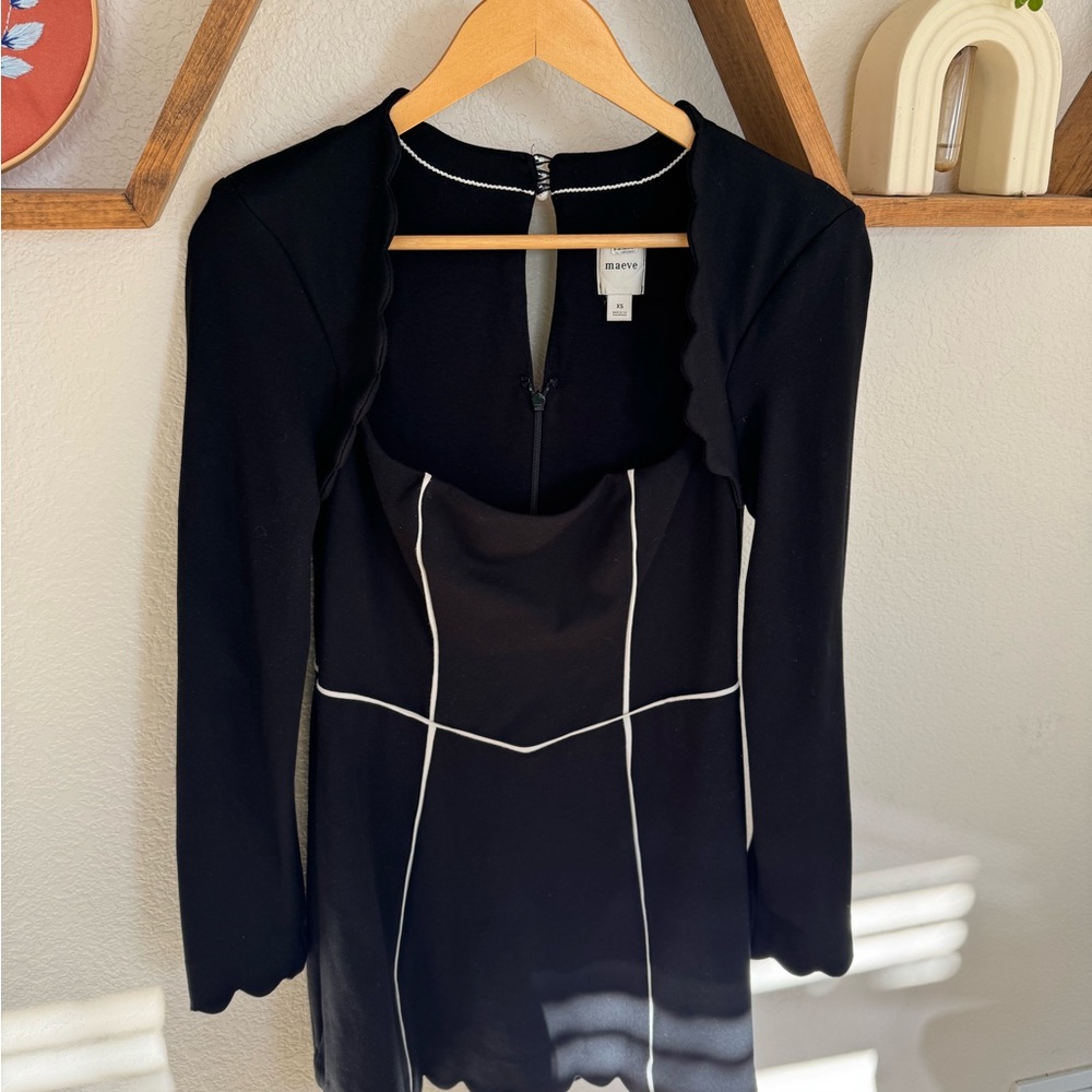 Maeve Square-Neck Scalloped Hem Long-Sleeve Mini Dress - Picture 5 of 7